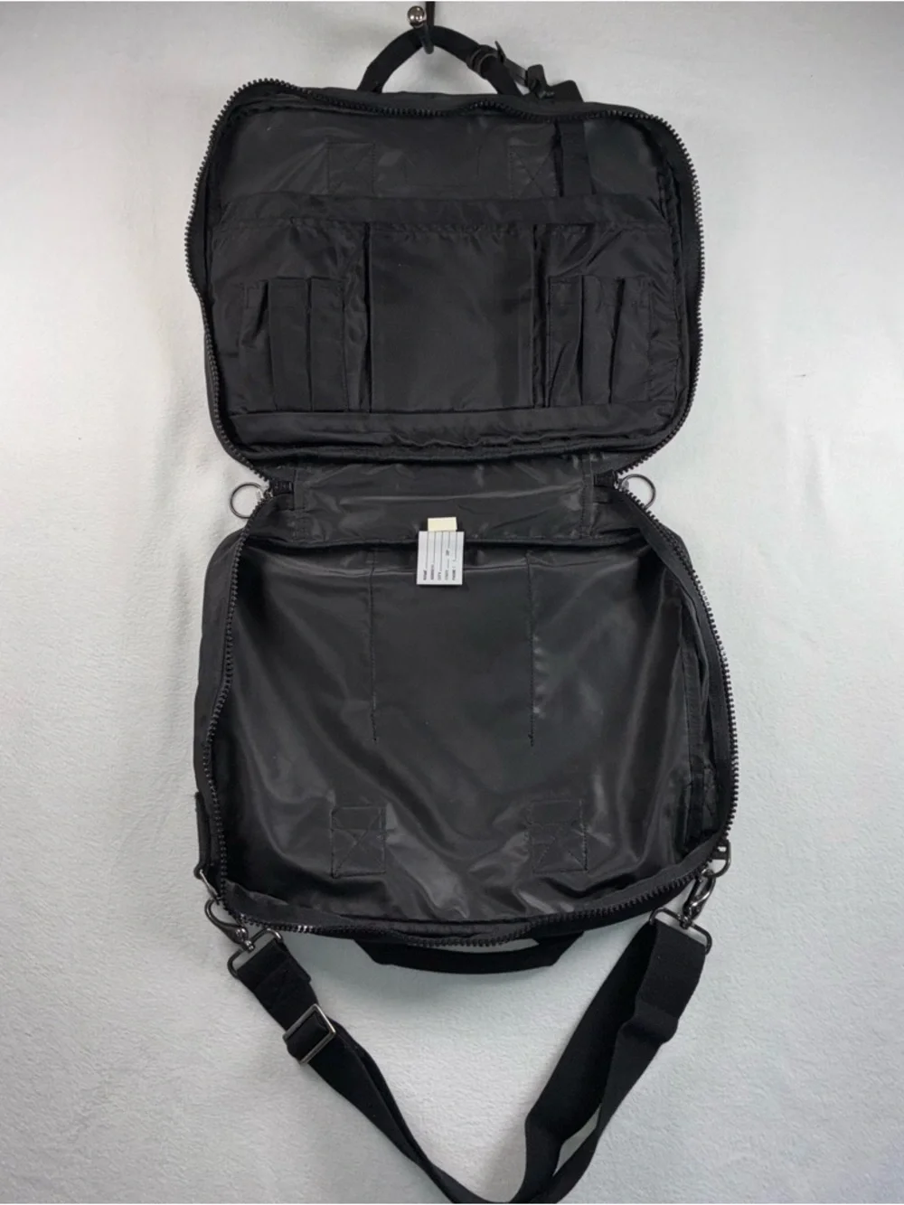 Lands' End Black Laptop Messenger Bag Nylon Zip Around Briefcase Adj Strap